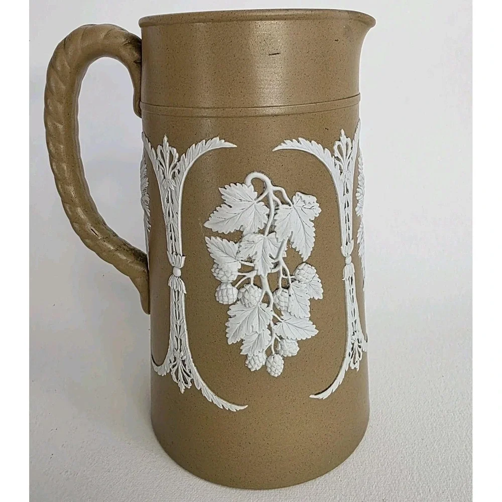 Antique England Dudson 19th Century Brown Jasperware‎ Pitcher # 996 Neoclassical